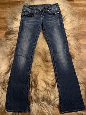 Miss Me Dark Blue bootcut Jeans with Whisker Fade